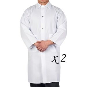 2 KNG 43" Snap Front Butcher Coats w/ Pockets & Side Vents #1626 White - Large